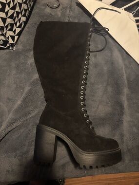 torrid Black Lace-Up Knee-High Chunky Platform Boots
